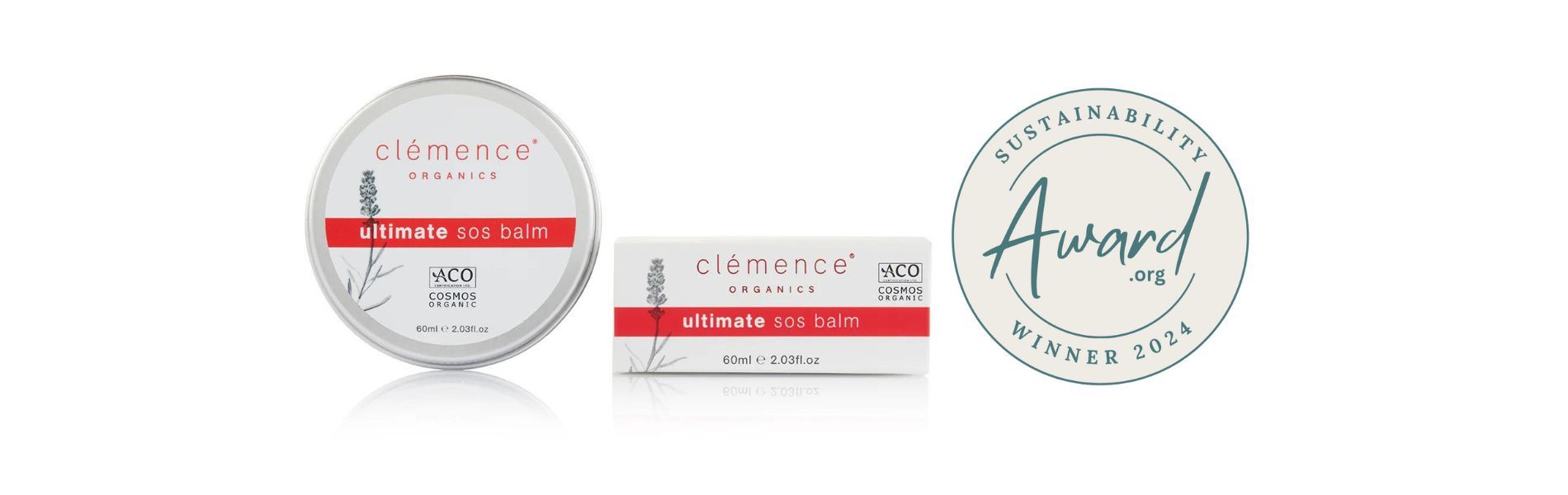 Sustainability Award Winner Banner - Clemence Organics Ultimate SOS Balm Sustainability Award